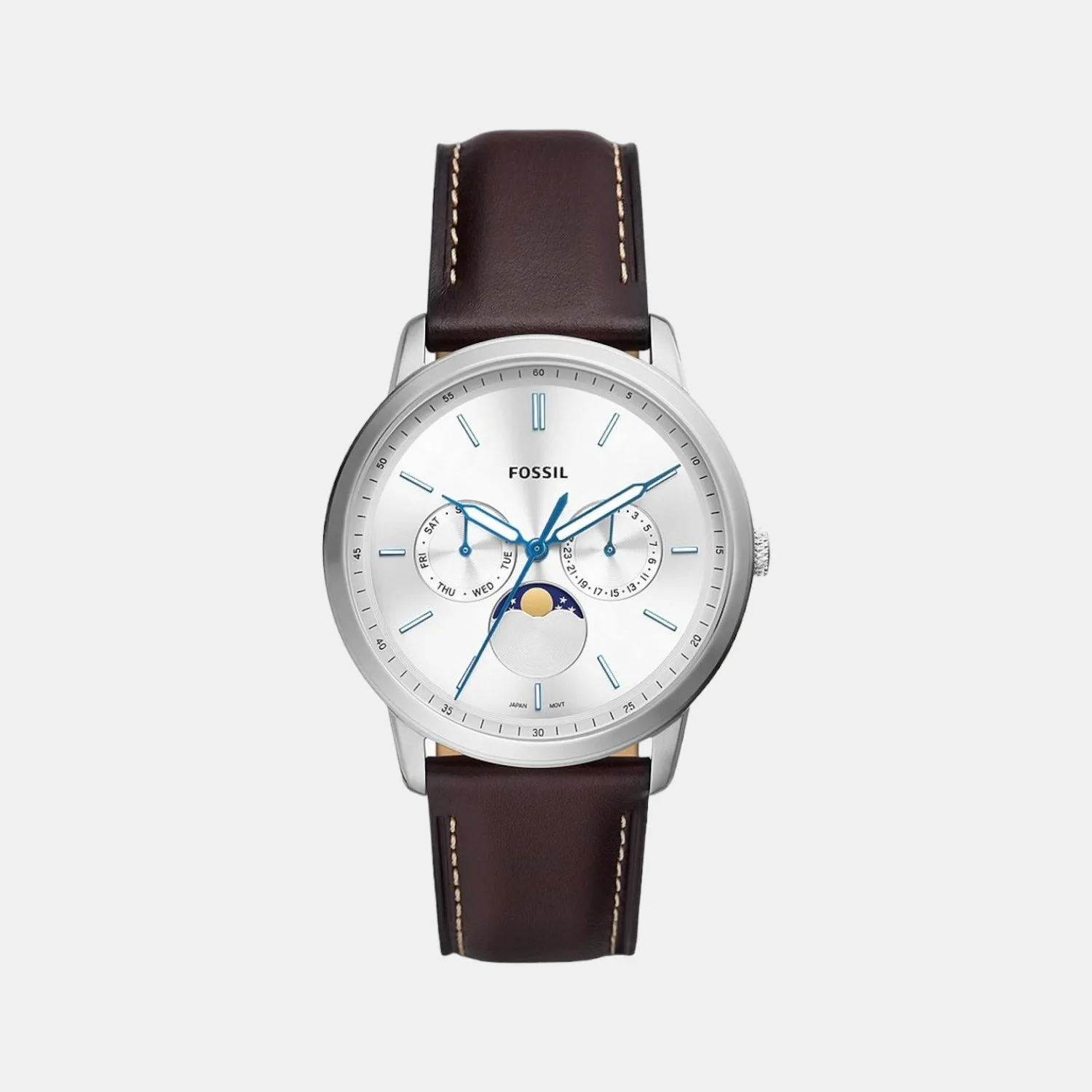Neutra Men Quartz Silver Dial Multi-Function Leather Watch FS5905
