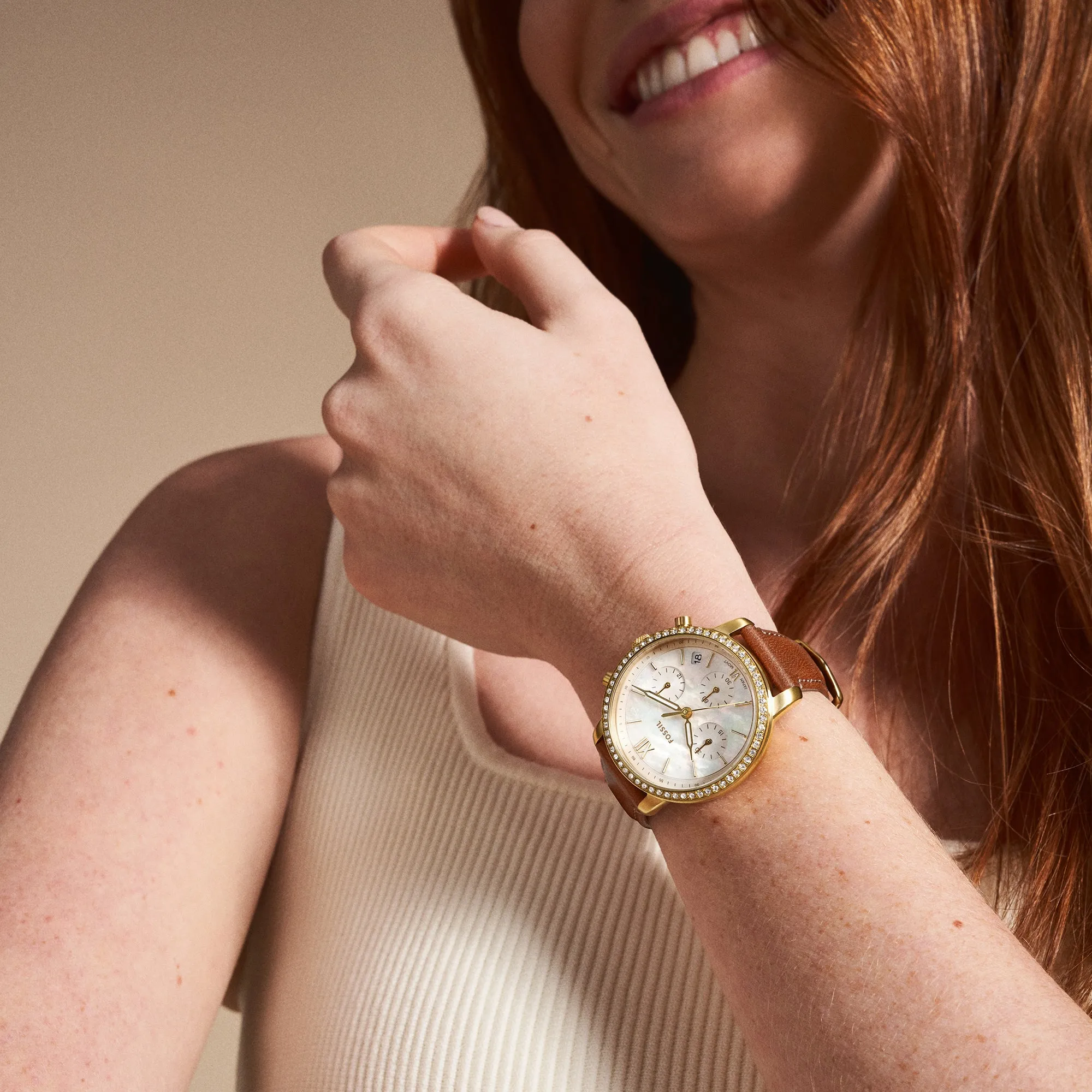 Neutra Women Quartz Mother Of Pearl Dial Chronograph Leather Watch ES5278