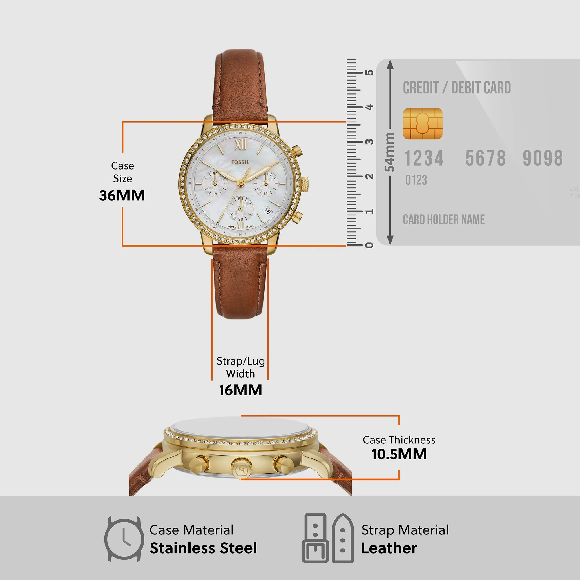 Neutra Women Quartz Mother Of Pearl Dial Chronograph Leather Watch ES5278