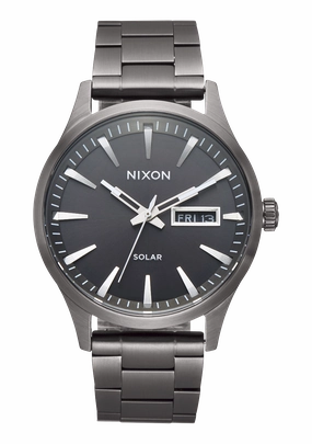 Nixon Sentry Solar Stainless Steel Gunmetal Dial Mens Watch A1346-131-00