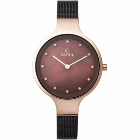 Obaku Women's Watch - Classic Brown Dial Rose Gold Stainless Steel Case | V173LXVNMN