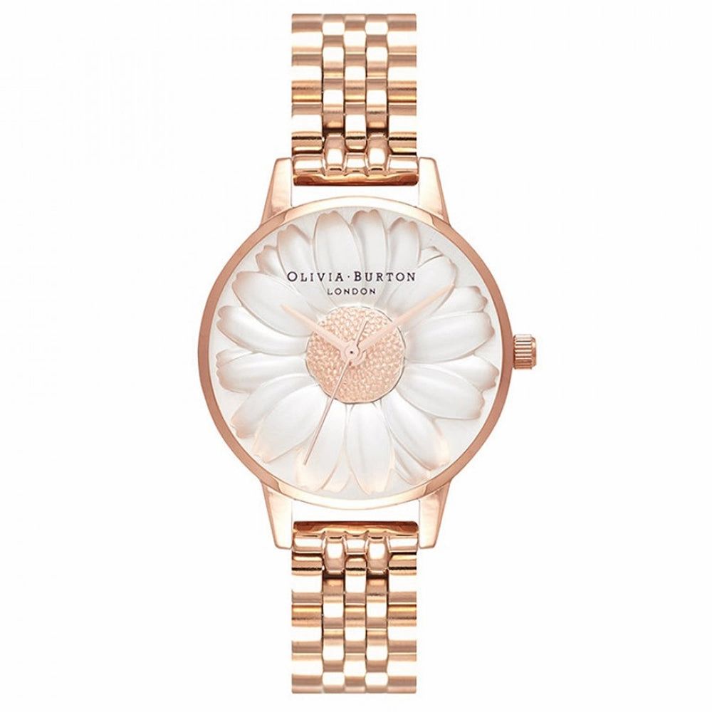 OLIVIA BURTON OB16FS102 3D Daisy White Dial Rose Gold Women's Watch
