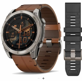 Orologio Garmin fenix8 - 51 mm, AMOLEDSapphire, Titanio, Carbon Grey DLC & Chestnut (Pelle)