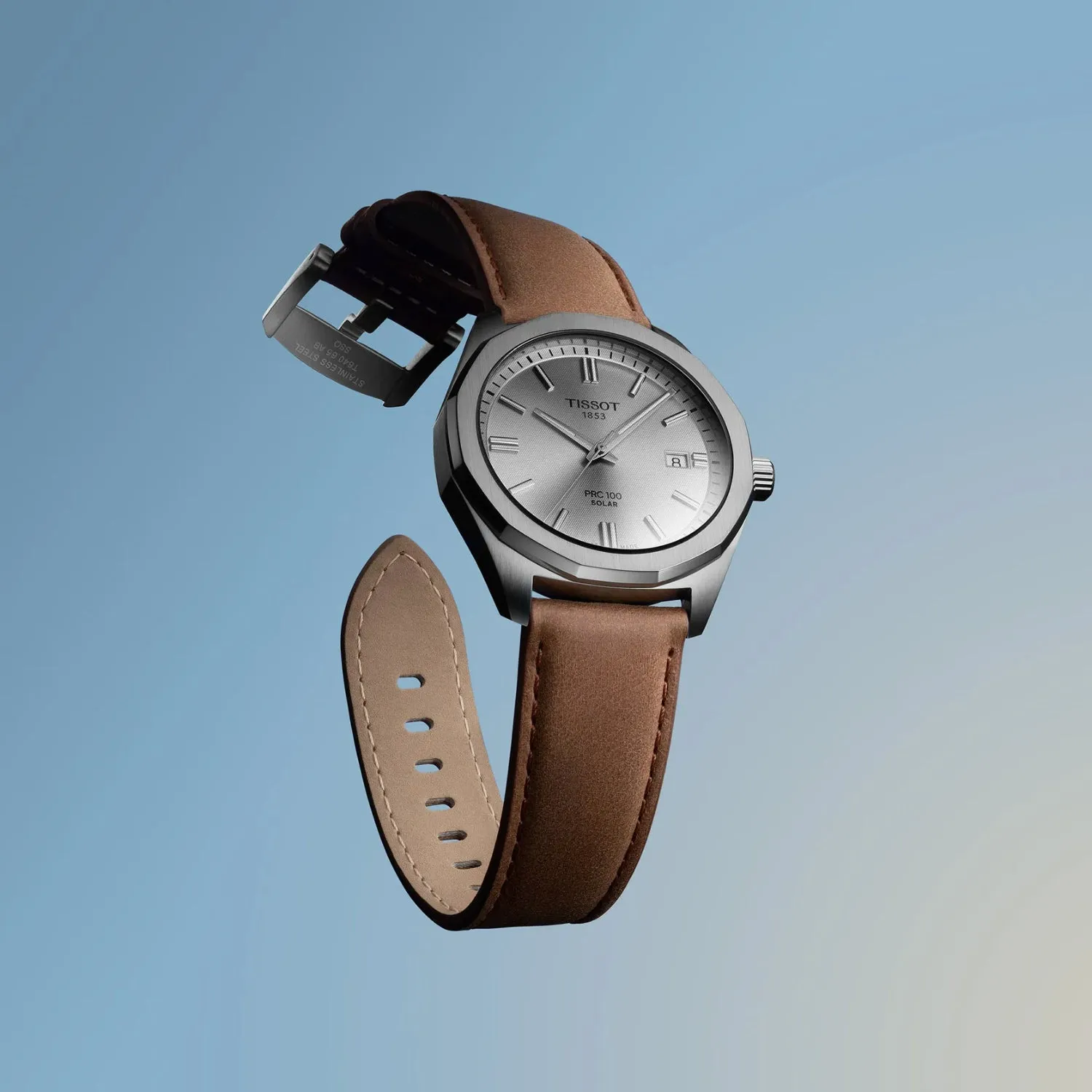 PRC 100 Solar Unisex Silver Dial Analog Leather Watch T1514221603100