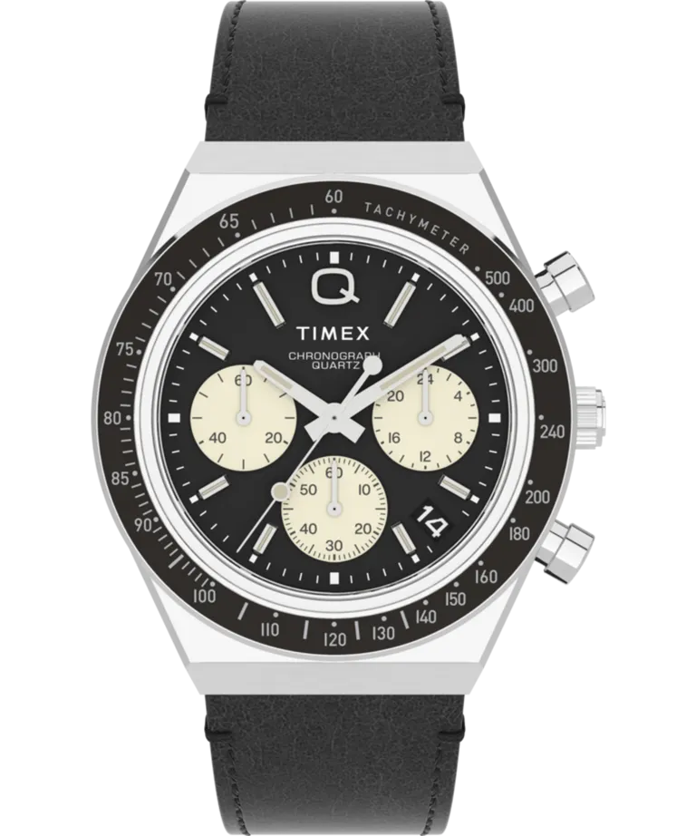 Q Timex Chronograph 40mm Leather Strap Watch TW2V42700
