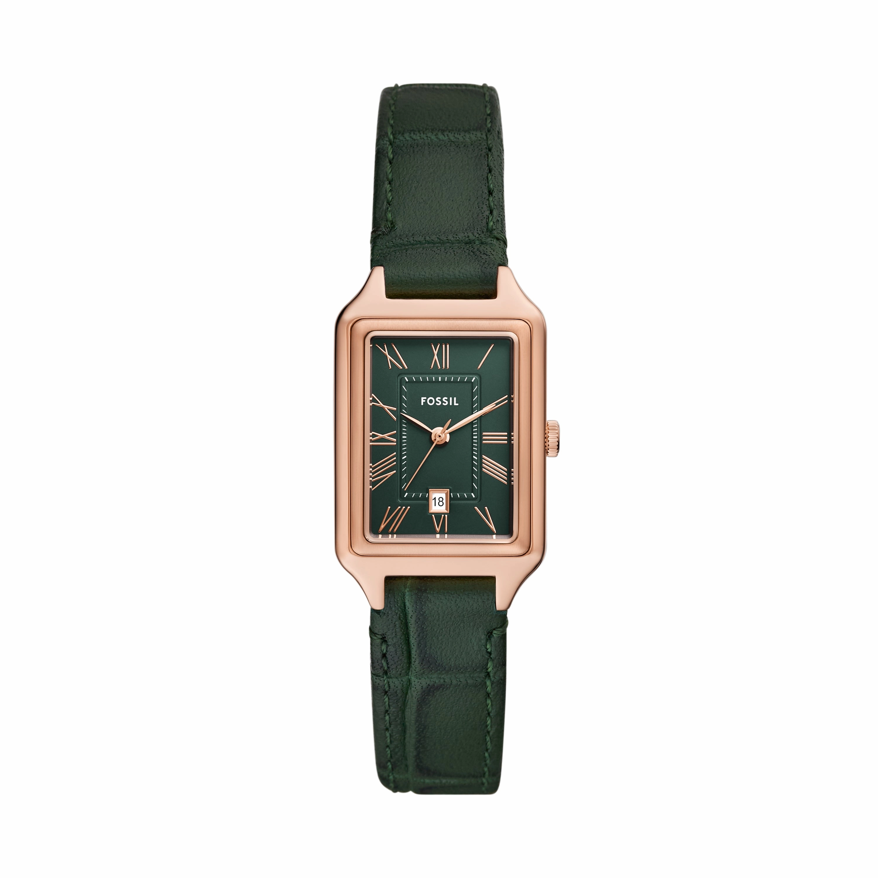 Raquel Three-Hand Date Green Croco LiteHide? Leather Watch