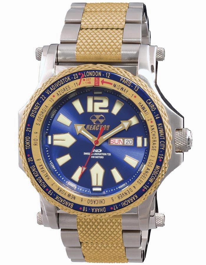 Reactor Mens Proton Watch - Never Dark - Two-Tone - Blue Dial - Day/Date - 200m