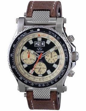 Reactor Mens Valkyrie Flight Chronograph - Black & Tusk Dial - Leather Strap