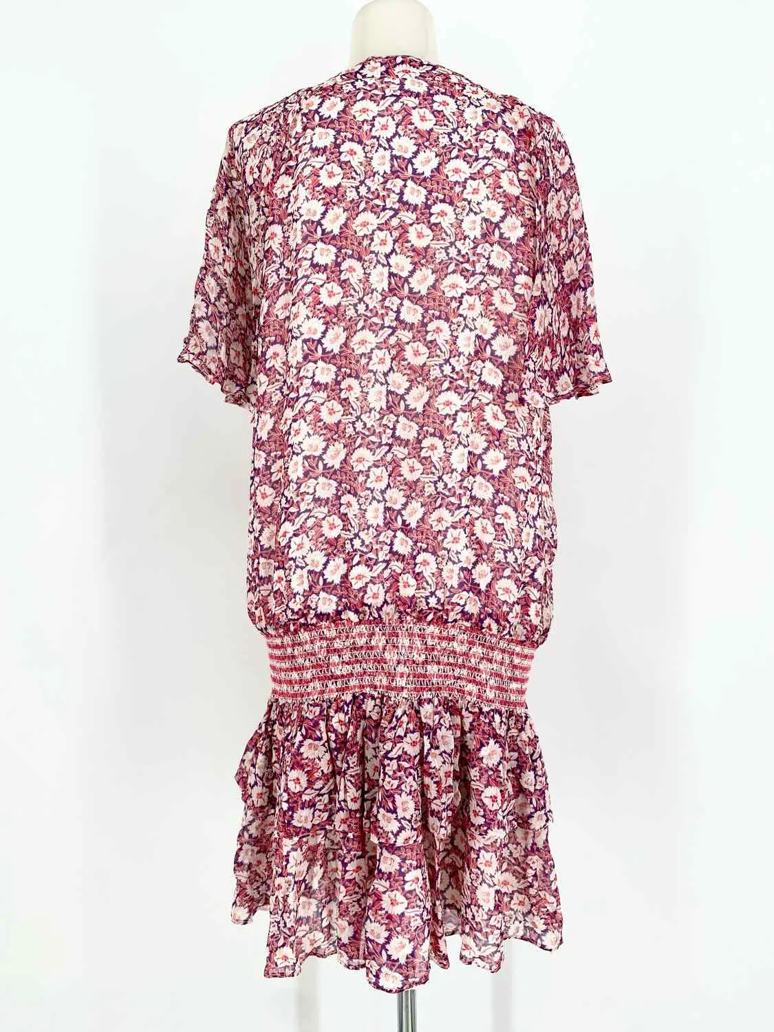 REBECCA MINKOFF Women's Pink/Purple/White Open Sleeve Floral Resort Size M Dress
