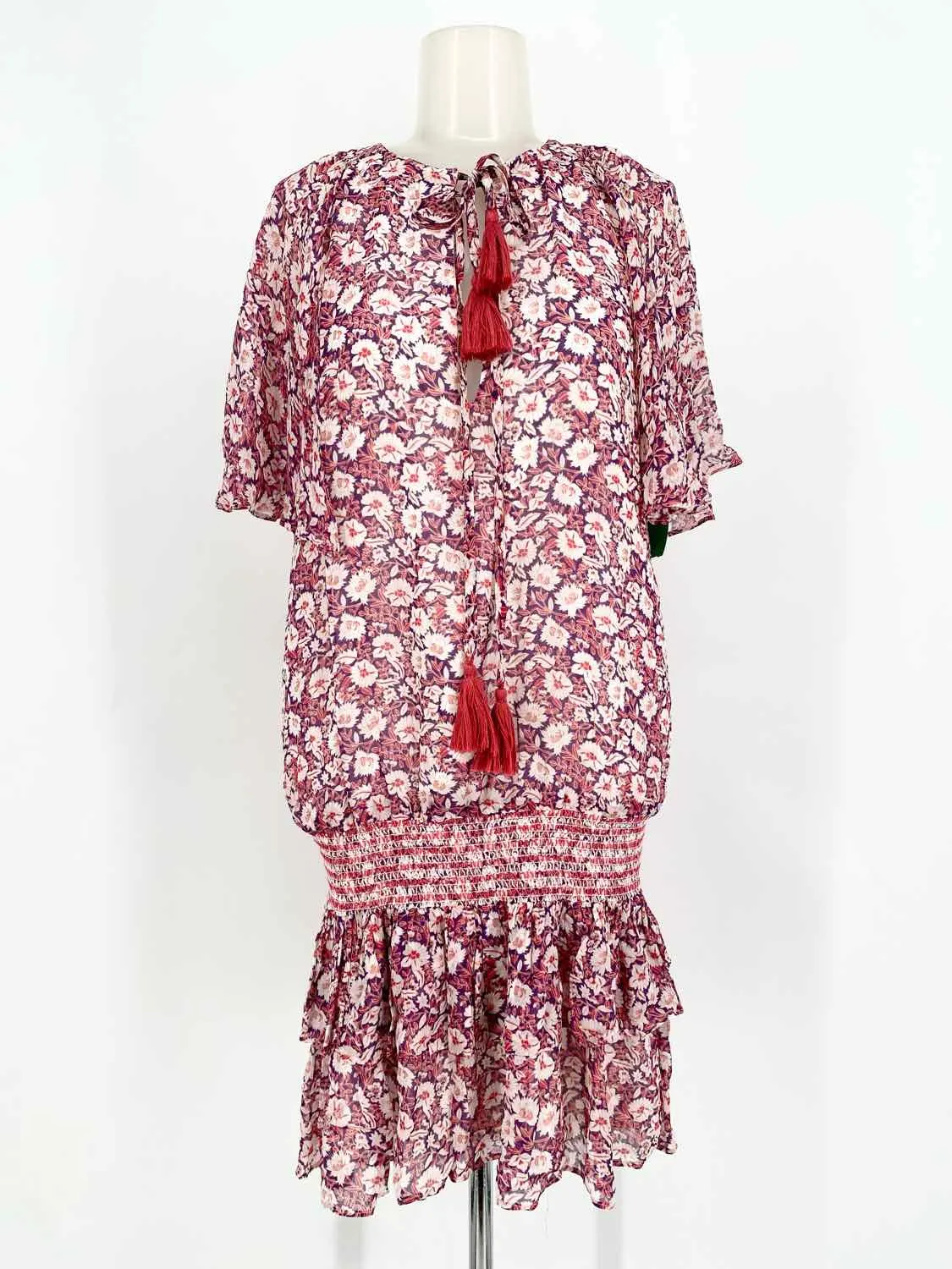 REBECCA MINKOFF Women's Pink/Purple/White Open Sleeve Floral Resort Size M Dress