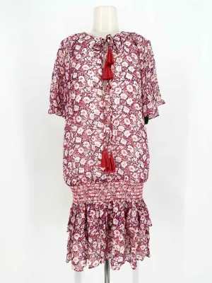REBECCA MINKOFF Women's Pink/Purple/White Open Sleeve Floral Resort Size M Dress