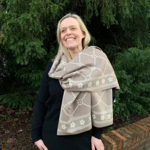 Reversible Border Scarf with Flower Print