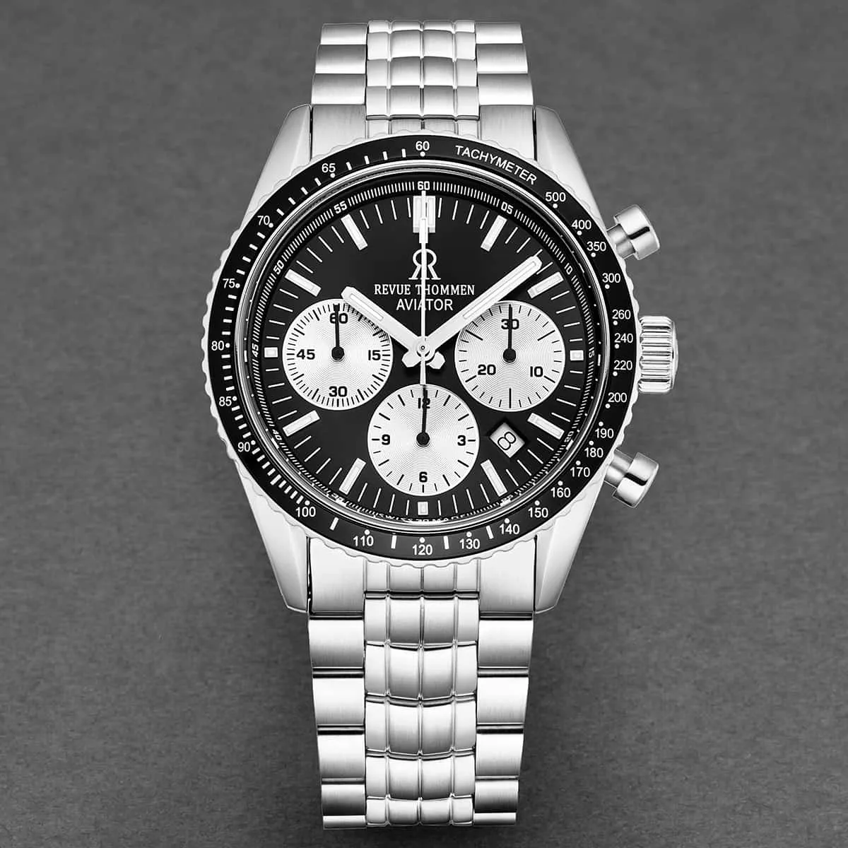 Revue Thommen Men's 17000.6134 'Aviator' Black Dial Stainless Steel Chronograph Automatic Watch