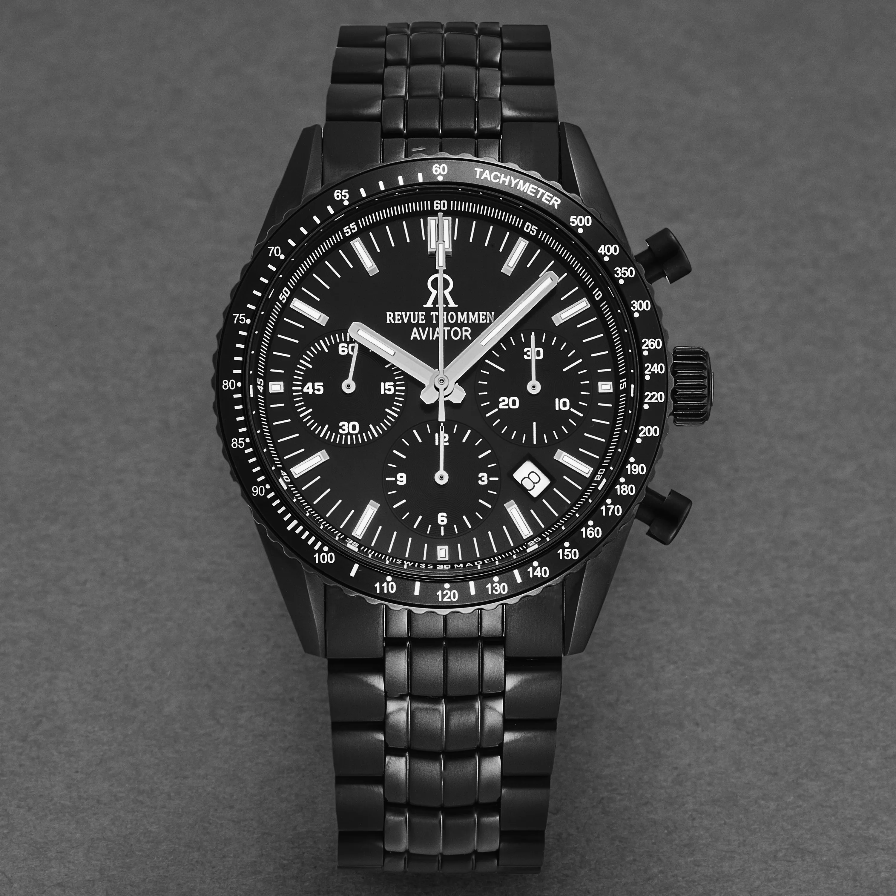 Revue Thommen Men's 17000.6177 'Aviator' Black Dial Black Stainless Steel Chronograph Automatic Watch