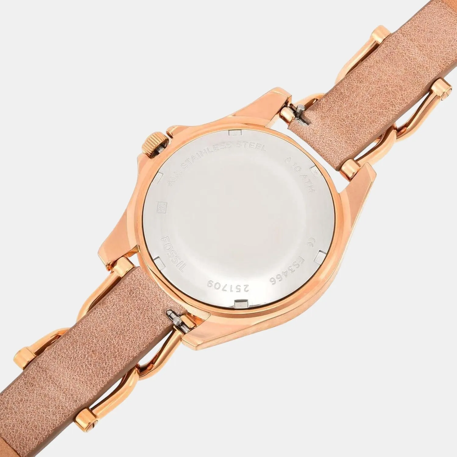 Riley Women Quartz Beige Dial Multi-Function Leather Watch ES3466