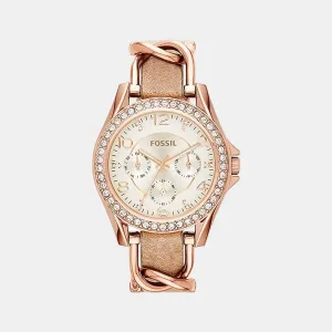Riley Women Quartz Beige Dial Multi-Function Leather Watch ES3466