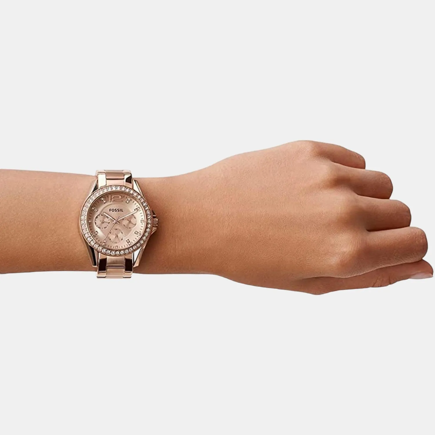Riley Women Quartz Rose Gold Dial Chronograph Stainless Steel Watch ES2811