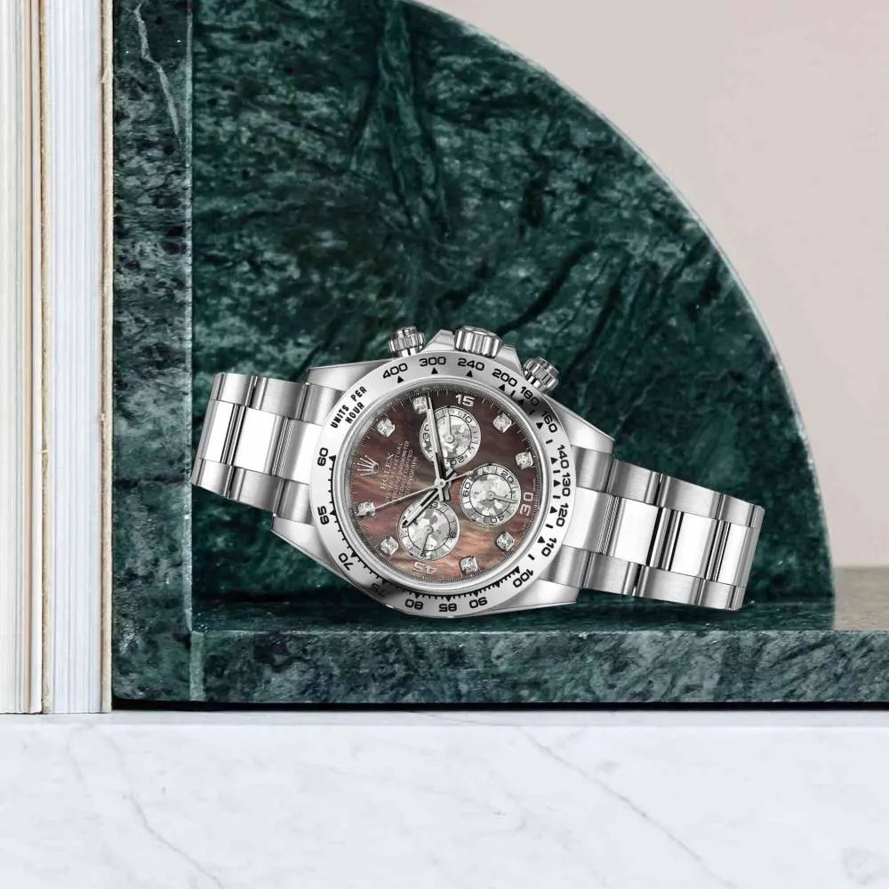 Rolex Cosmograph Daytona 40mm - Ref: 116509-0044 - Black Mother of Pearl Diamond Dial, 18K White Gold Oyster Bracelet Men's Watch