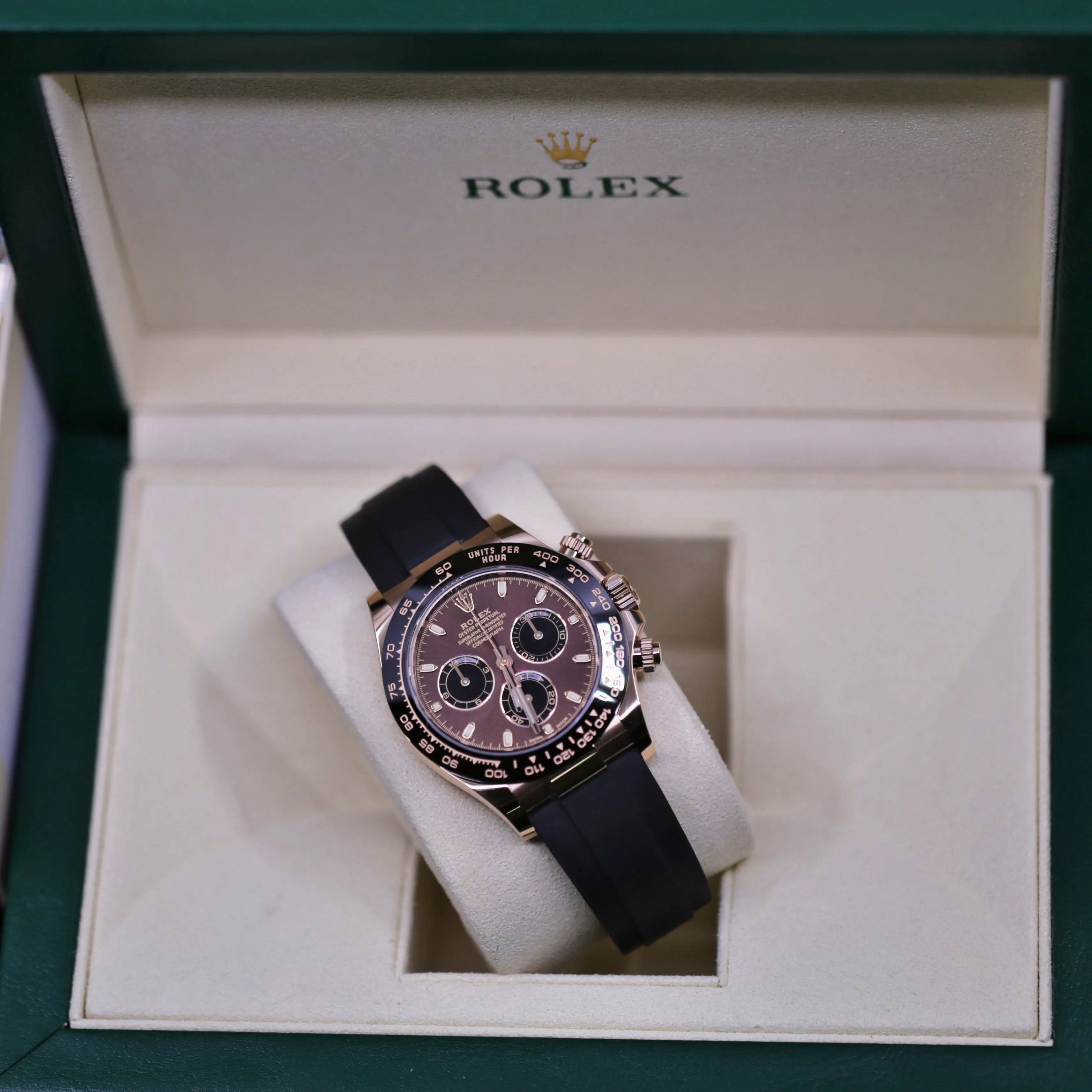 Rolex Cosmograph Daytona 40mm - Ref: 116515 LN-0041 - Chocolate & Black Index Dial & Ceramic Bezel, 18K Rose Gold Case Black Oysterflex Bracelet Men's Watch