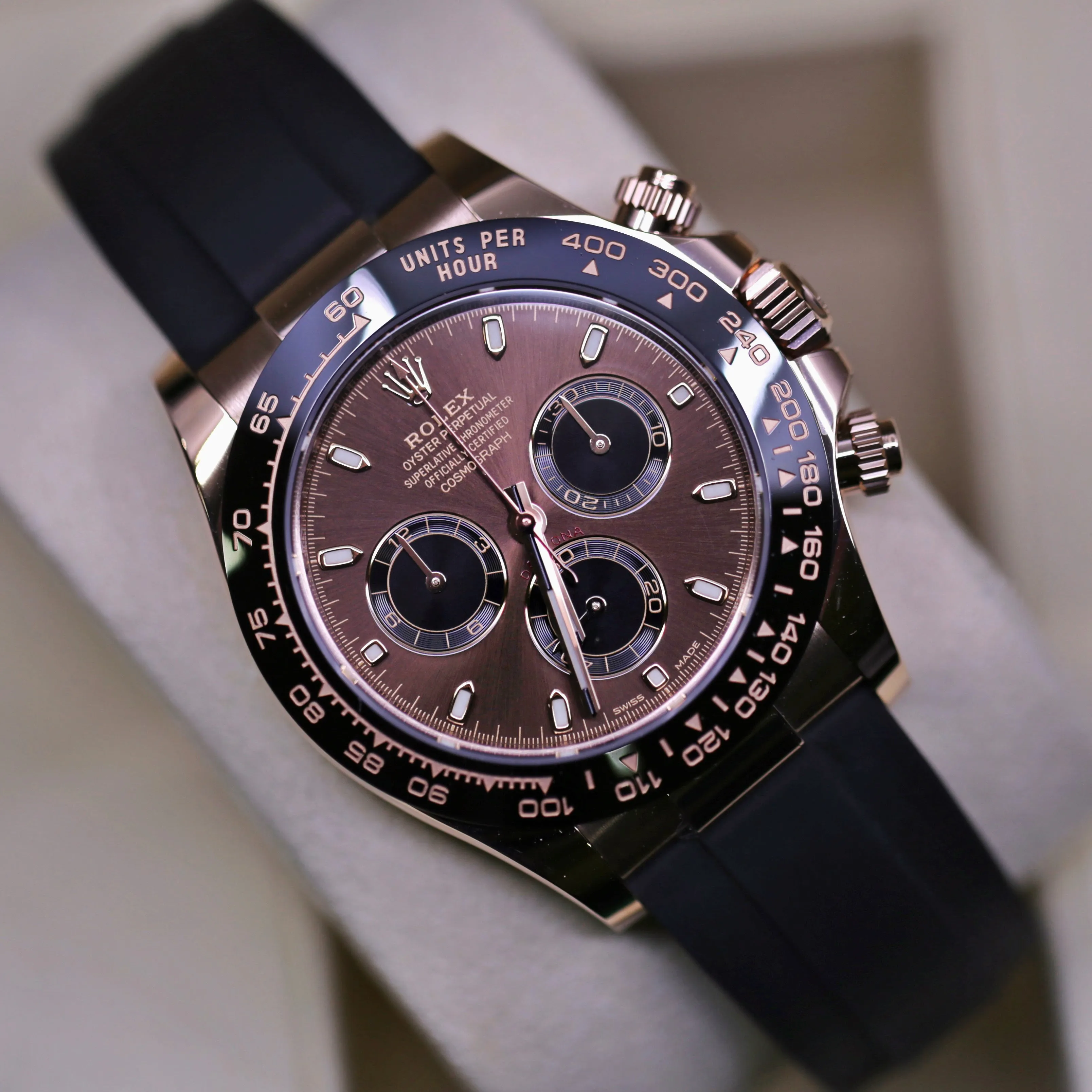 Rolex Cosmograph Daytona 40mm - Ref: 116515 LN-0041 - Chocolate & Black Index Dial & Ceramic Bezel, 18K Rose Gold Case Black Oysterflex Bracelet Men's Watch