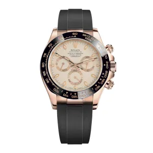Rolex Cosmograph Daytona 40mm - Ref: 116515 LNi - Ivory Index Dial & Ceramic Bezel, 18K Rose Gold Case Black Oysterflex Bracelet Men's Watch