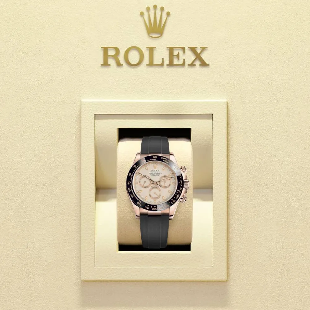 Rolex Cosmograph Daytona 40mm - Ref: 116515 LNi - Ivory Index Dial & Ceramic Bezel, 18K Rose Gold Case Black Oysterflex Bracelet Men's Watch