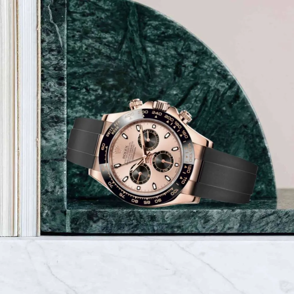 Rolex Cosmograph Daytona 40mm - Ref: 116515ln-0018 - Sundust & Black Index Dial & Ceramic Bezel, 18K Rose Gold Case Black Oysterflex Bracelet Men's Watch