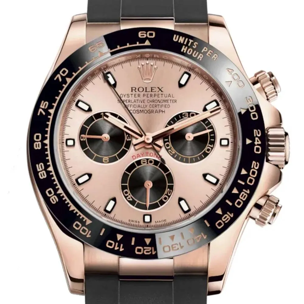 Rolex Cosmograph Daytona 40mm - Ref: 116515ln-0018 - Sundust & Black Index Dial & Ceramic Bezel, 18K Rose Gold Case Black Oysterflex Bracelet Men's Watch