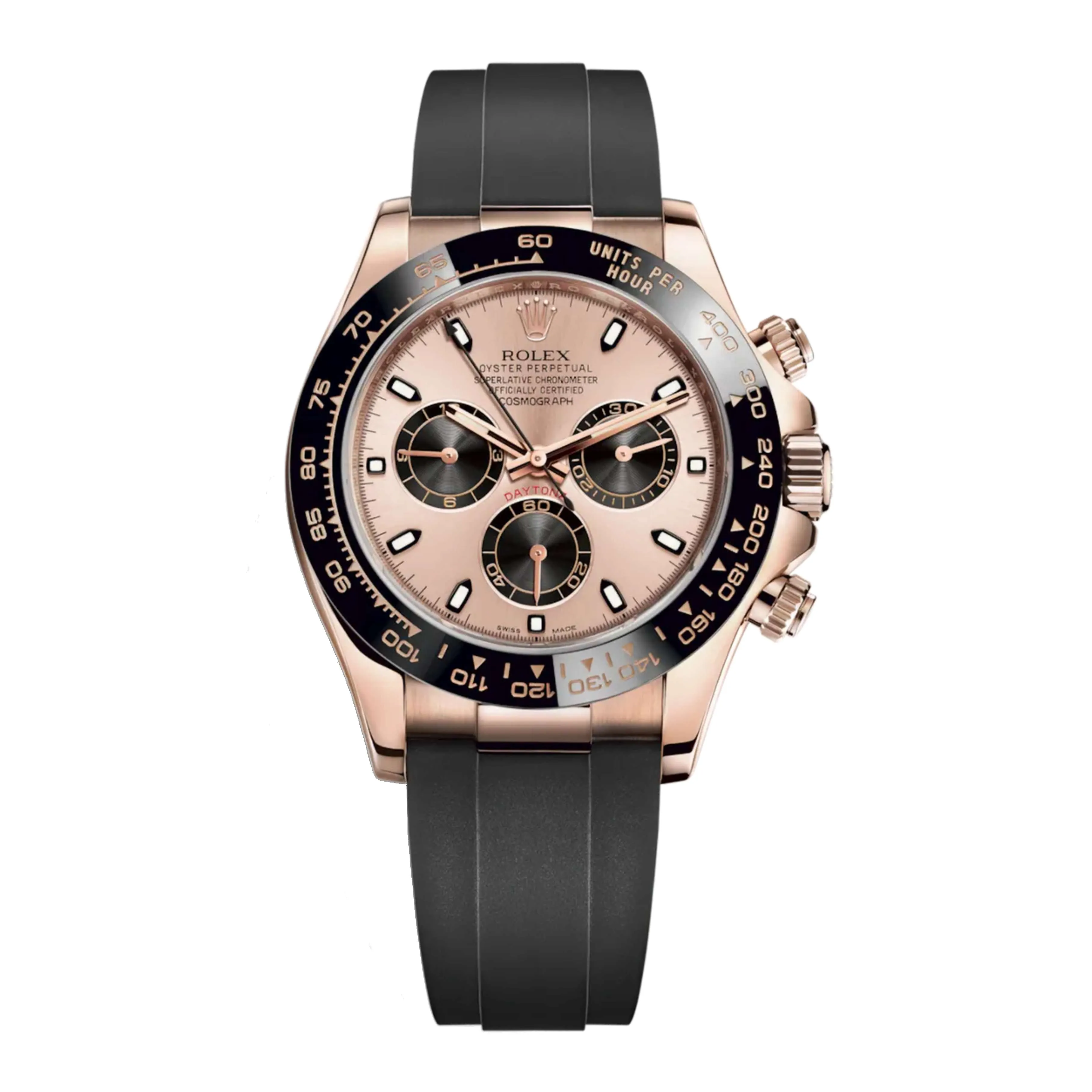Rolex Cosmograph Daytona 40mm - Ref: 116515ln-0018 - Sundust & Black Index Dial & Ceramic Bezel, 18K Rose Gold Case Black Oysterflex Bracelet Men's Watch