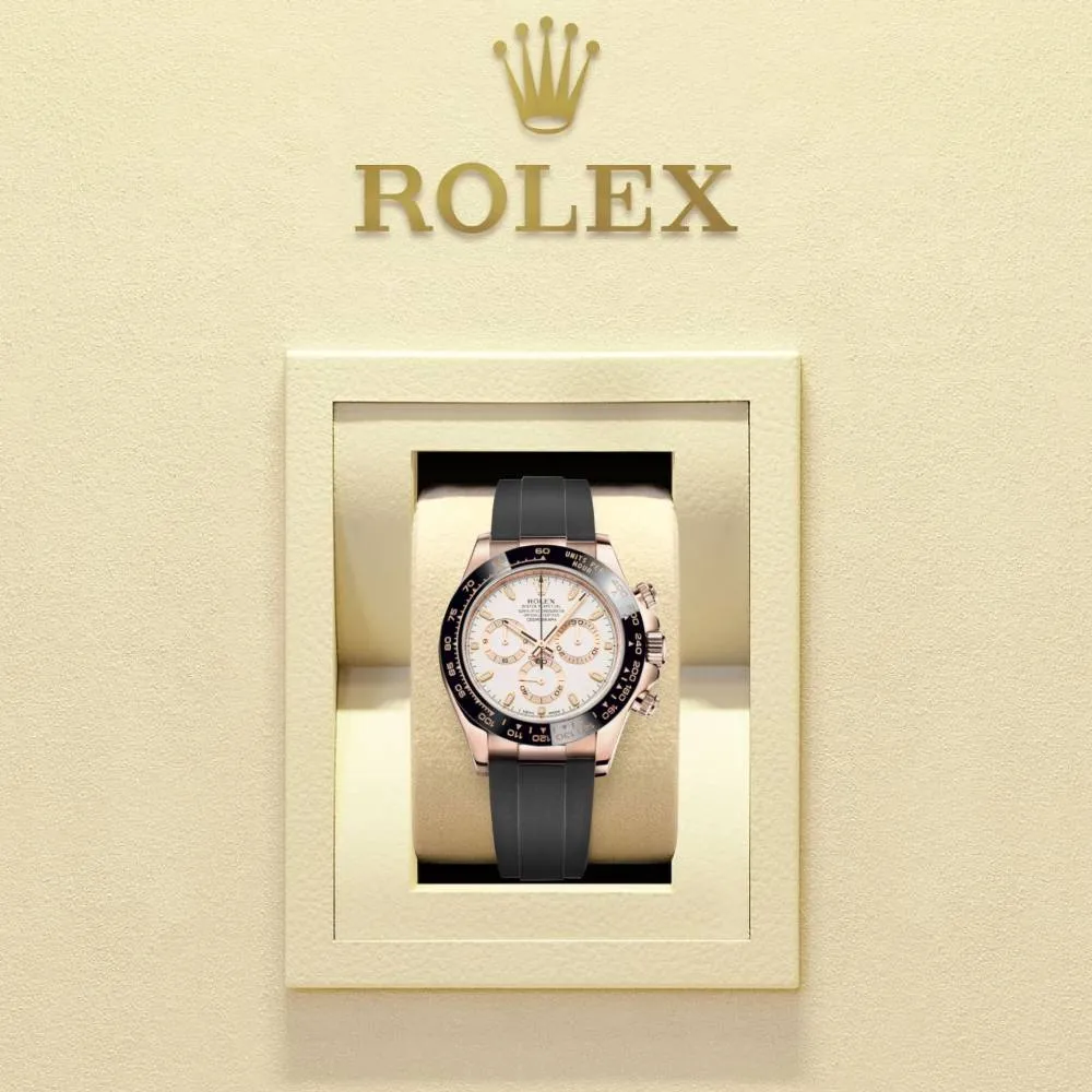 Rolex Cosmograph Daytona 40mm - Ref: 116515ln-0019 - Ivory Index Dial & Ceramic Bezel, 18K Rose Gold Case Black Oysterflex Bracelet Men's Watch