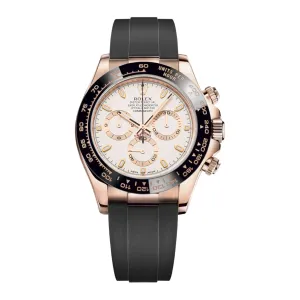 Rolex Cosmograph Daytona 40mm - Ref: 116515ln-0019 - Ivory Index Dial & Ceramic Bezel, 18K Rose Gold Case Black Oysterflex Bracelet Men's Watch