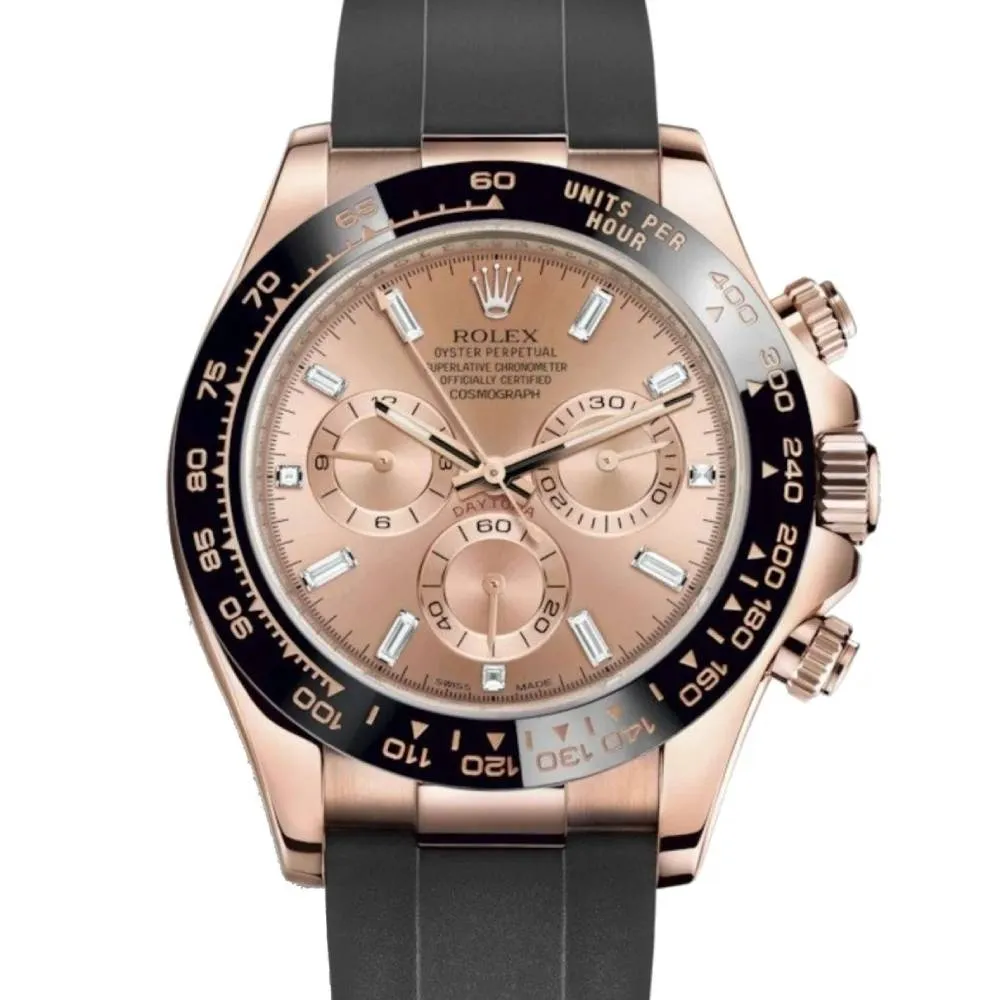 Rolex Cosmograph Daytona 40mm - Ref: 116515ln-0021 - Sundust Diamond Dial & Ceramic Bezel, 18K Rose Gold Case Black Oysterflex Bracelet Men's Watch
