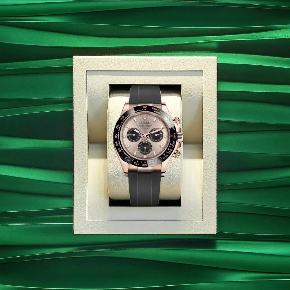 Rolex Cosmograph Daytona 40mm - Ref: 116515ln-0059 - Sundust & Black Index Dial & Ceramic Bezel, 18K Rose Gold Case Black Oysterflex Bracelet Men's Watch