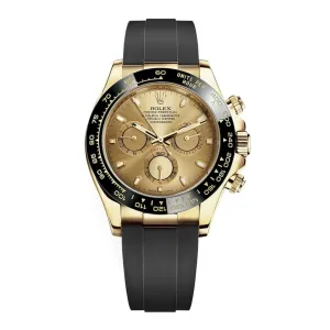 Rolex Cosmograph Daytona 40mm - Ref: 116518ln-0042 - Champagne Index Dial & Ceramic Bezel, 18K Yellow Gold Case Black Oysterflex Bracelet Men's Watch
