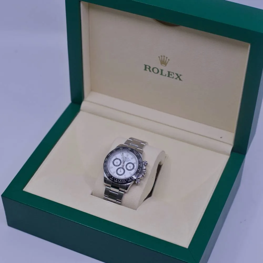 Rolex Cosmograph Daytona 40mm - Ref: 116520 - White Dial & Stainless Steel CUSTOM MADE Bezel, Stainless Steel Oyster Bracelet Men's Watch