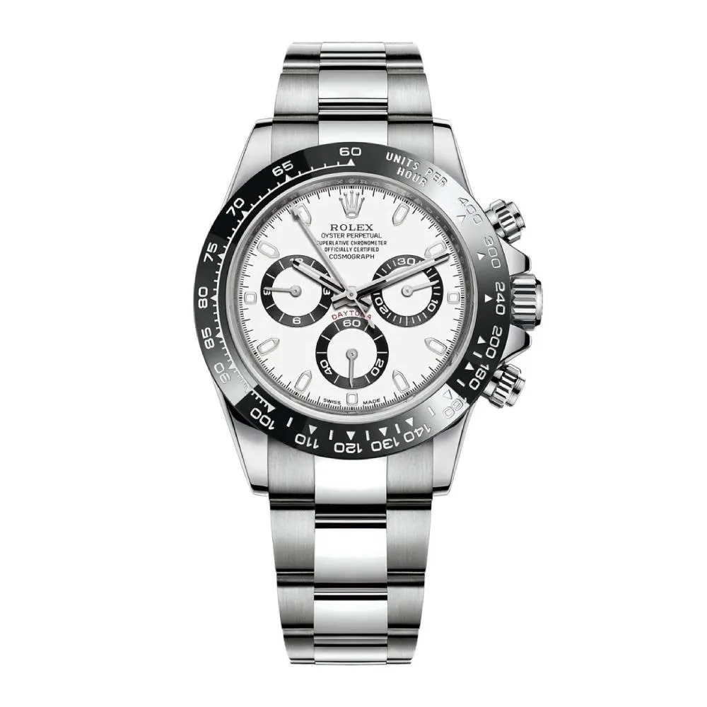 Rolex Cosmograph Daytona 40mm - Ref: 116520 - White Dial & Stainless Steel CUSTOM MADE Bezel, Stainless Steel Oyster Bracelet Men's Watch