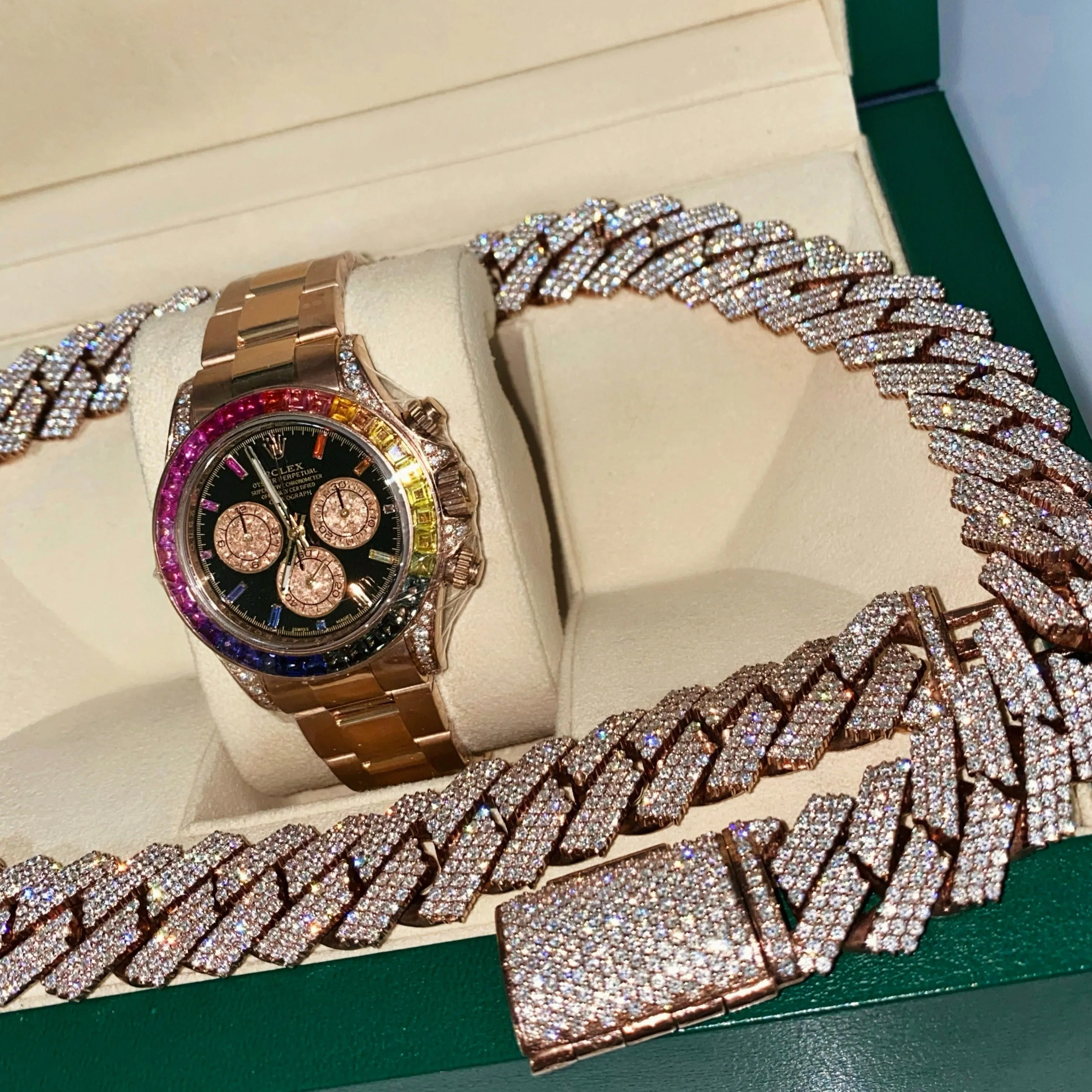 Rolex Cosmograph Daytona 40mm - Ref: 116595RBOW - Black Sapphire Rainbow Dial & Bezel, 18K Rose Gold Oyster Bracelet Men's Watch