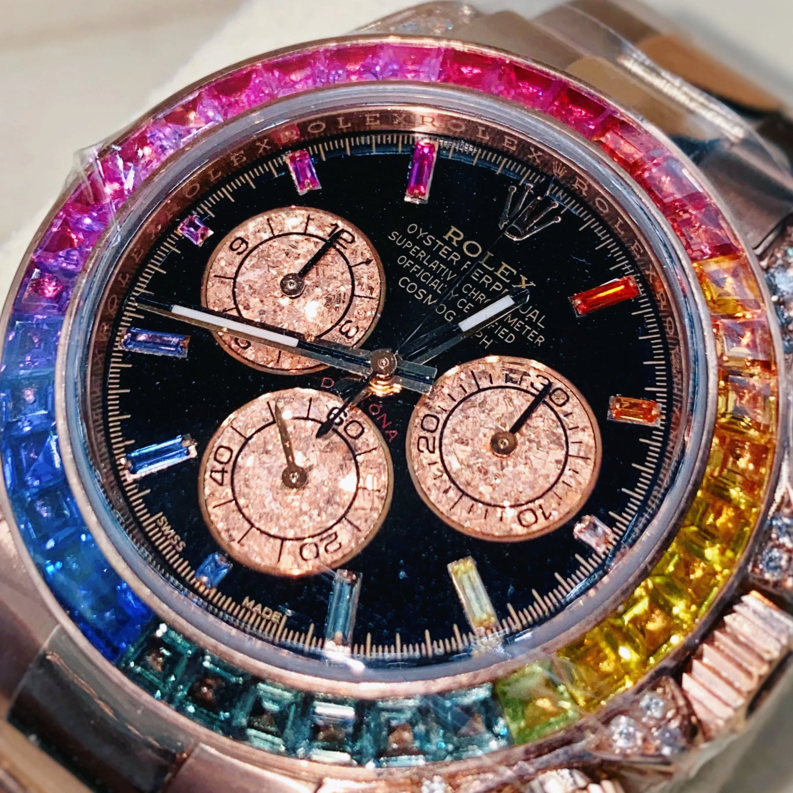 Rolex Cosmograph Daytona 40mm - Ref: 116595RBOW - Black Sapphire Rainbow Dial & Bezel, 18K Rose Gold Oyster Bracelet Men's Watch