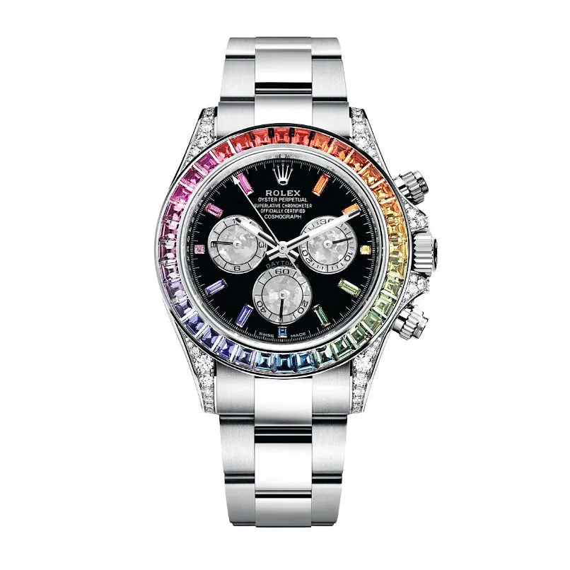 Rolex Cosmograph Daytona 40mm - Ref: 116599 RBOW - Black Sapphire Rainbow Dial & Bezel, 18K White Gold Oyster Bracelet Men's Watch