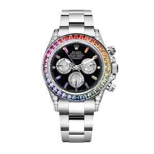 Rolex Cosmograph Daytona 40mm - Ref: 116599 RBOW - Black Sapphire Rainbow Dial & Bezel, 18K White Gold Oyster Bracelet Men's Watch