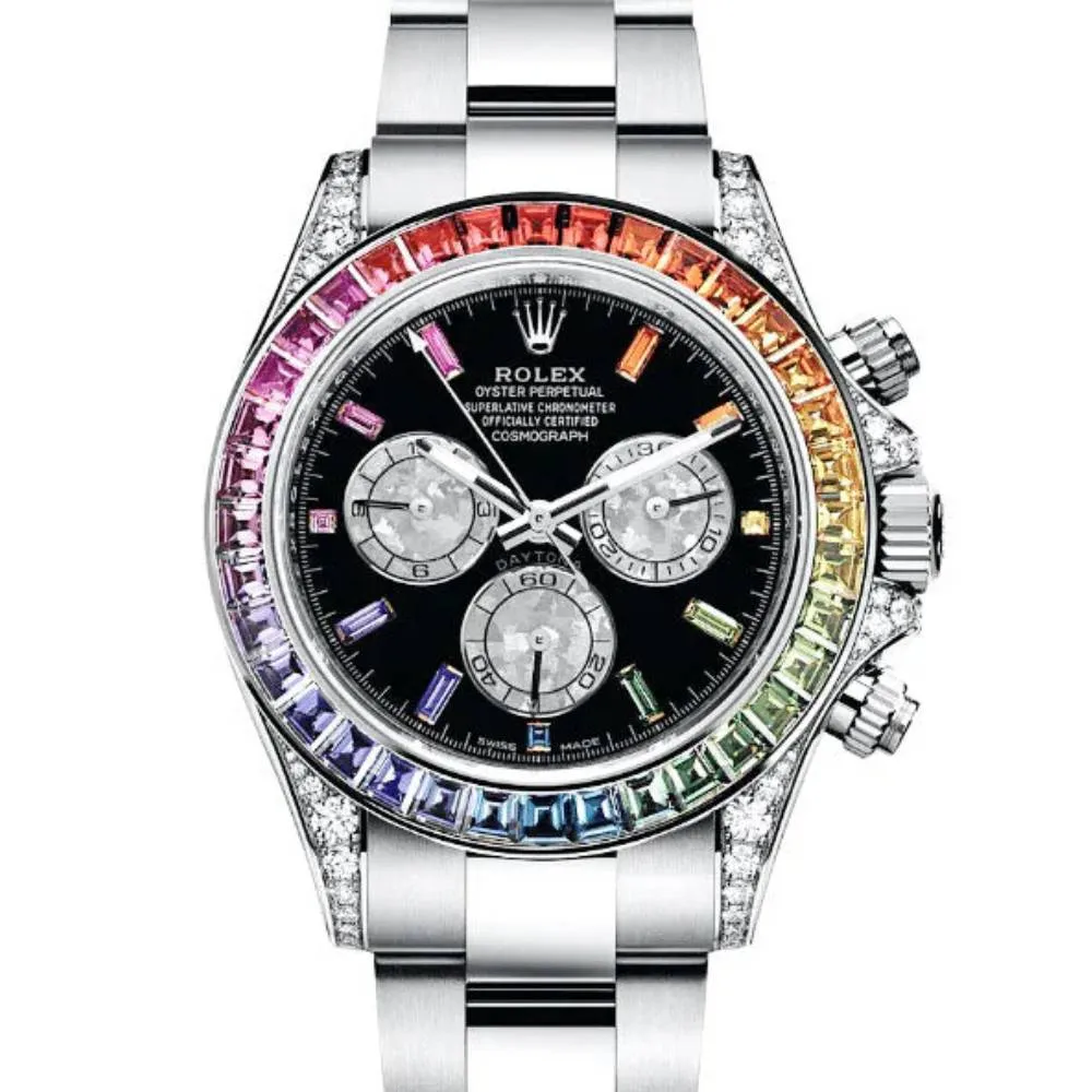 Rolex Cosmograph Daytona 40mm - Ref: 116599 RBOW - Black Sapphire Rainbow Dial & Bezel, 18K White Gold Oyster Bracelet Men's Watch