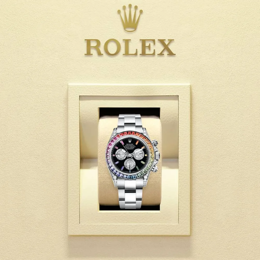 Rolex Cosmograph Daytona 40mm - Ref: 116599 RBOW - Black Sapphire Rainbow Dial & Bezel, 18K White Gold Oyster Bracelet Men's Watch