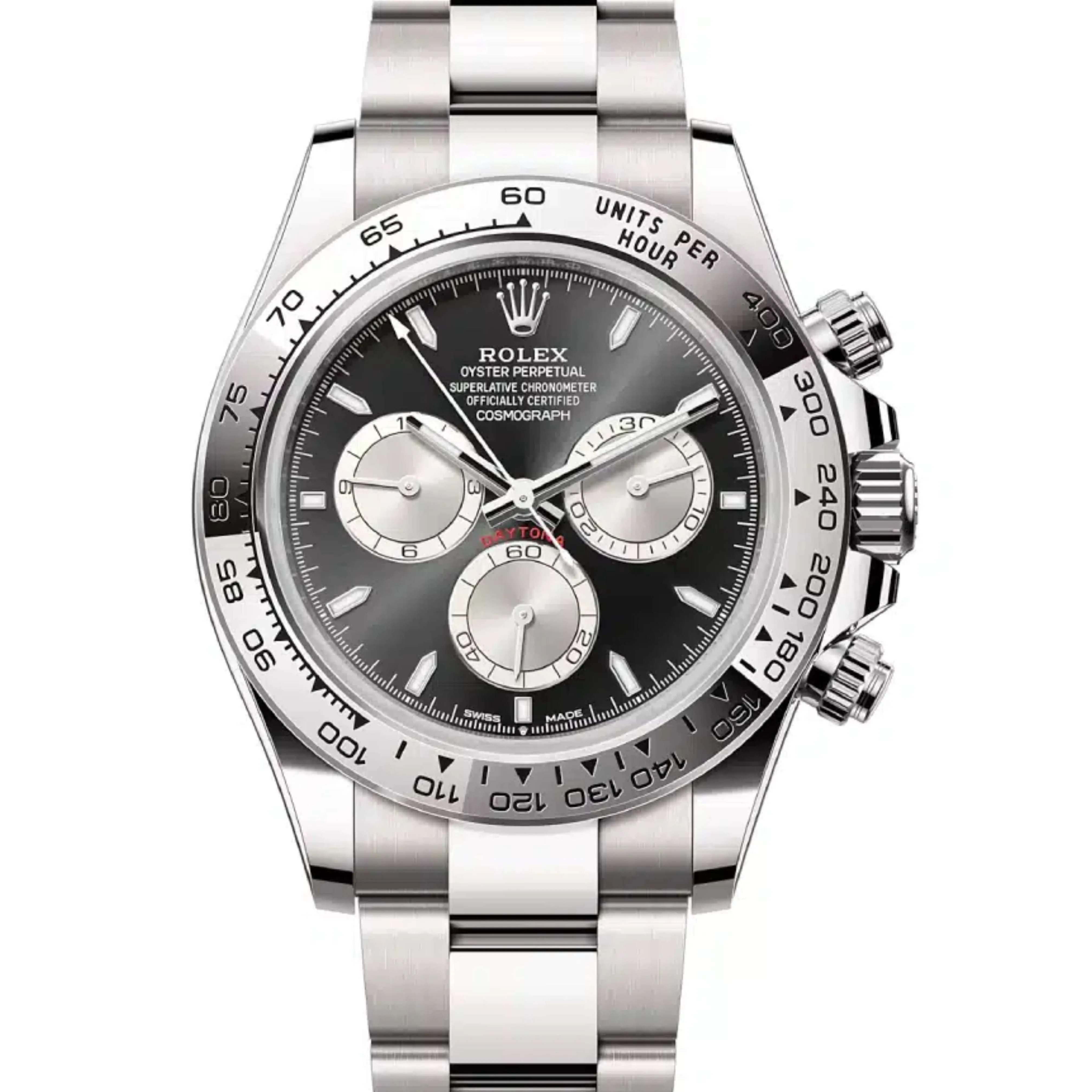 Rolex Cosmograph Daytona 40mm - Ref: 126509 - Bright Black & Steel Index Dial, 18K White Gold Oyster Bracelet Men's Watch