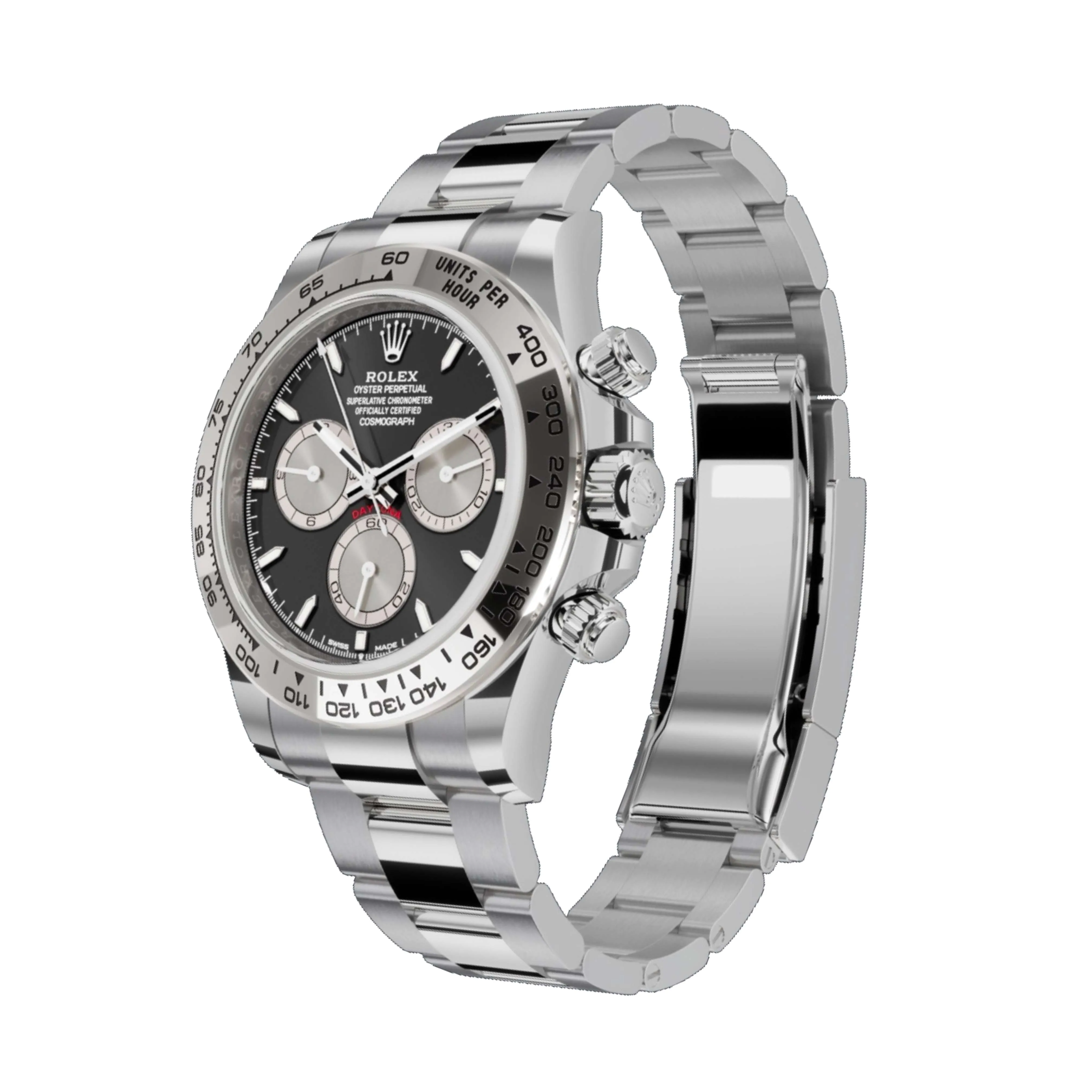Rolex Cosmograph Daytona 40mm - Ref: 126509 - Bright Black & Steel Index Dial, 18K White Gold Oyster Bracelet Men's Watch