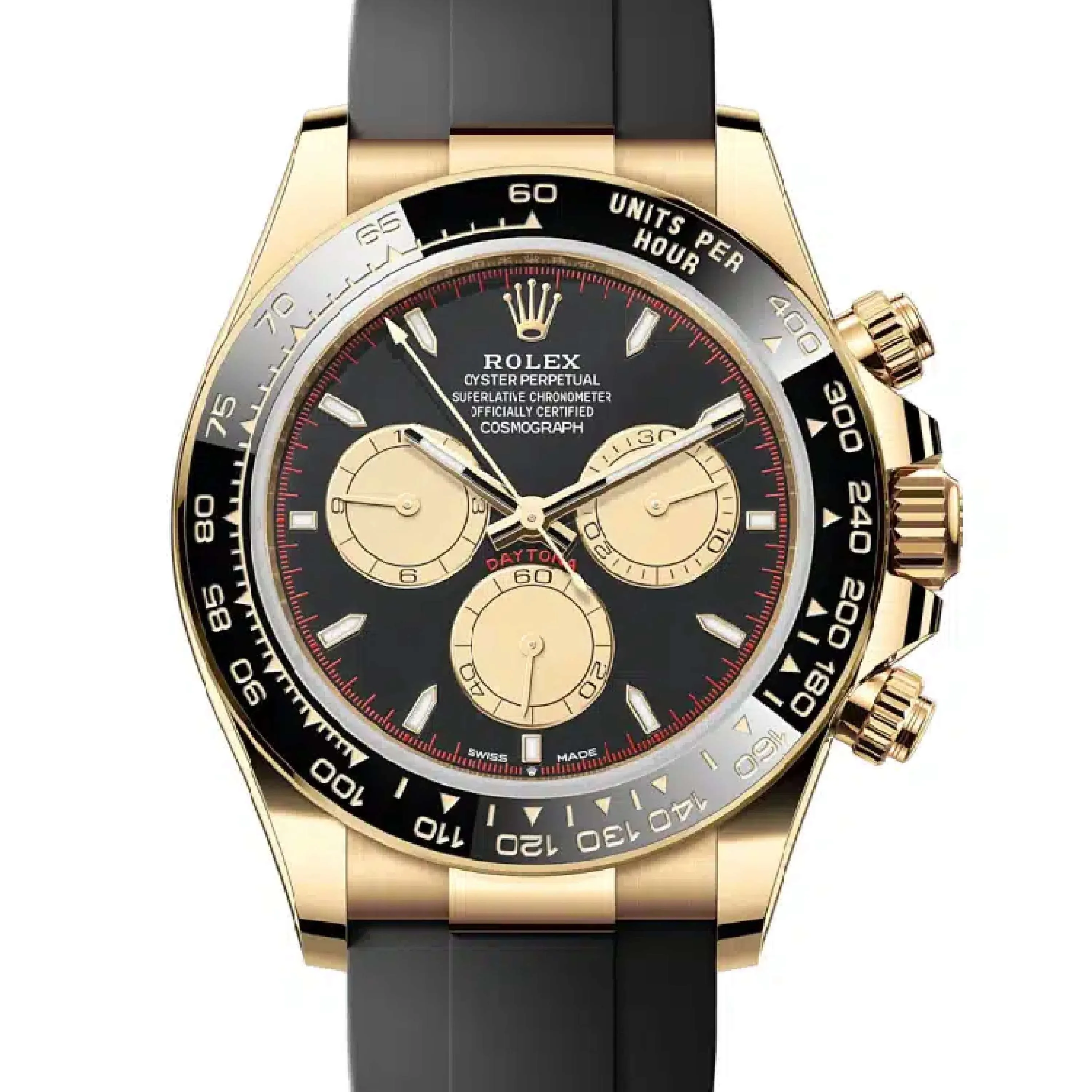 Rolex Cosmograph Daytona 40mm - Ref: 126518LN - Black & Champagne Index Dial & Ceramic Bezel, 18K Yellow Gold Case Black Oysterflex Bracelet Men's Watch