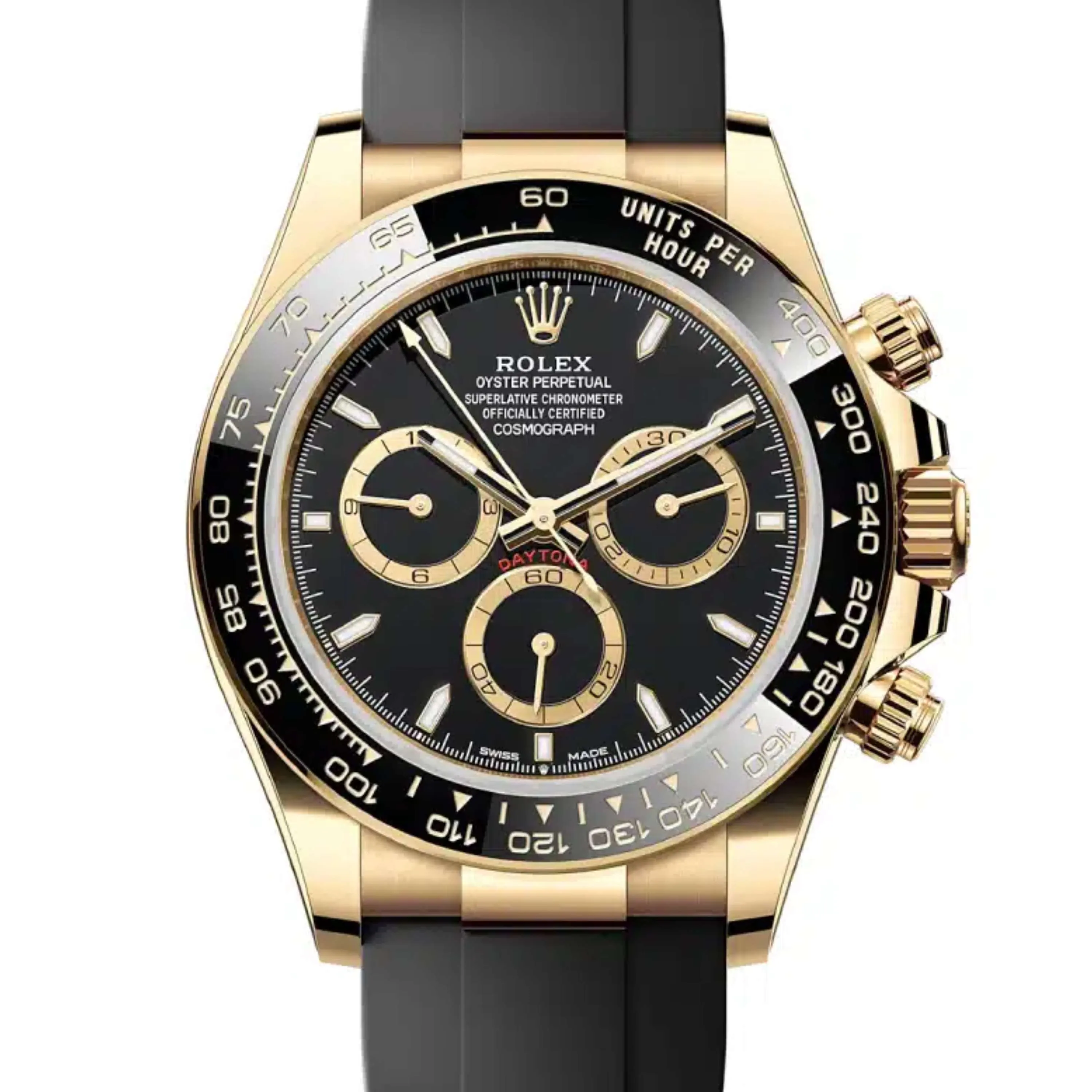 Rolex Cosmograph Daytona 40mm - Ref: 126518LN - Black Index Dial & Ceramic Bezel, 18K Yellow Gold Case Black Oysterflex Bracelet Men's Watch