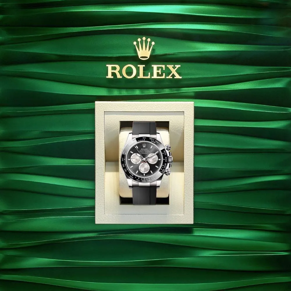Rolex Cosmograph Daytona 40mm - Ref: 126519LN - Bright Black & Steel Index Dial & Ceramic Bezel, 18K White Gold Case Black Oysterflex Bracelet Men's Watch