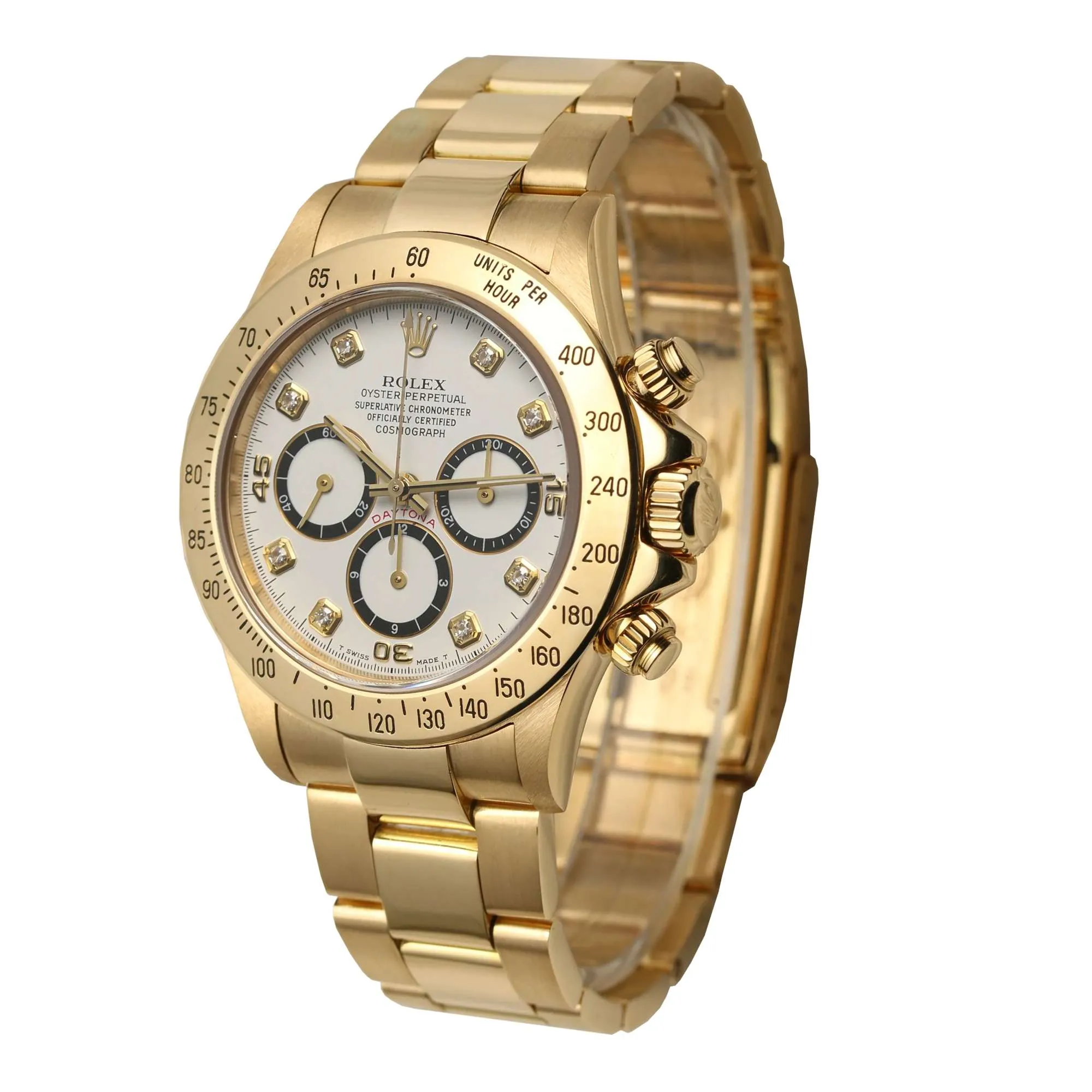 Rolex Cosmograph Daytona 40mm - Ref: 16528 - White Diamond Dial, 18K Yellow Gold Oyster Bracelet Men's Watch