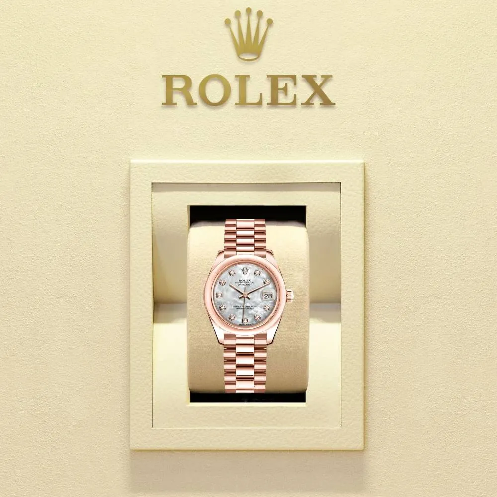 Rolex Datejust 31mm - Ref: 178245 mdp - White Mother of Pearl Diamond Dial, 18K Rose Gold Presidential Bracelet Women's Watch
