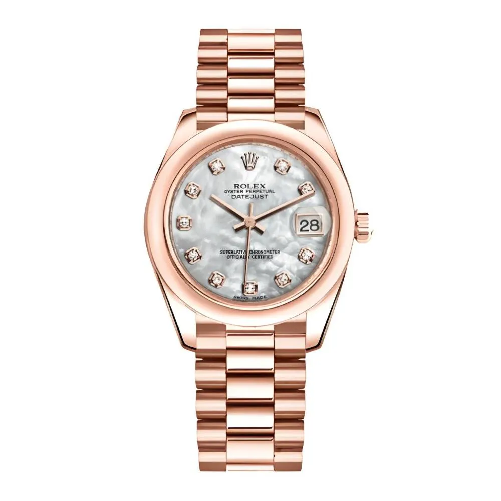 Rolex Datejust 31mm - Ref: 178245 mdp - White Mother of Pearl Diamond Dial, 18K Rose Gold Presidential Bracelet Women's Watch